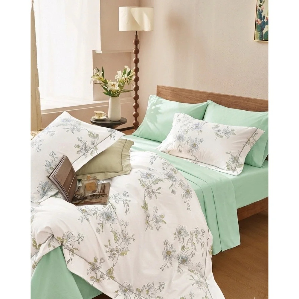 Julie‎ Ann Floral Green 7 pcs Oversized Comforter Set Queen Egyptian Cotton